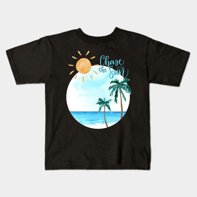 Beach summertime Adventure Explore the world travel lover palm tree sun Kids T-Shirt by BoogieCreates